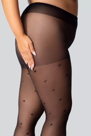 Zwarte panty grote maat met ruitjes - ruitjes panty