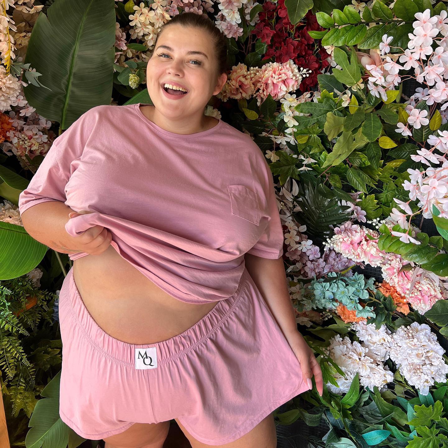 Roze Pyjamaset voor dames korte broek grote maat